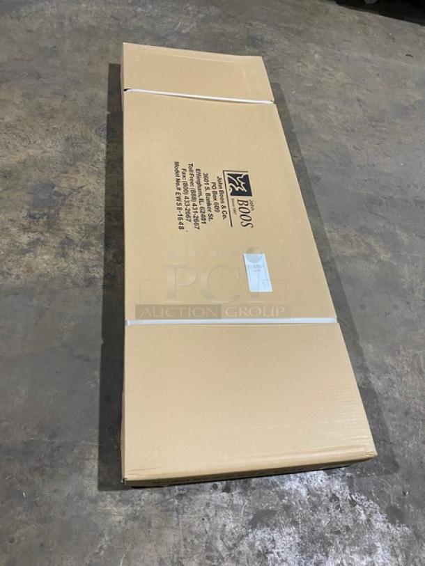 BRAND NEW! IN THE BOX! John Boos Commercial Stainless Steel 48" x 16" Wall-Mount Shelf! With Safety Stallion Front Edge! With 1.5" Turned Up Backsplash! With Support Brackets! Model: EWS8-1648! - Image 3 of 8