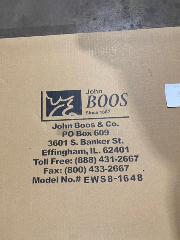 BRAND NEW! IN THE BOX! John Boos Commercial Stainless Steel 48" x 16" Wall-Mount Shelf! With Safety Stallion Front Edge! With 1.5" Turned Up Backsplash! With Support Brackets! Model: EWS8-1648! - Image 4 of 8