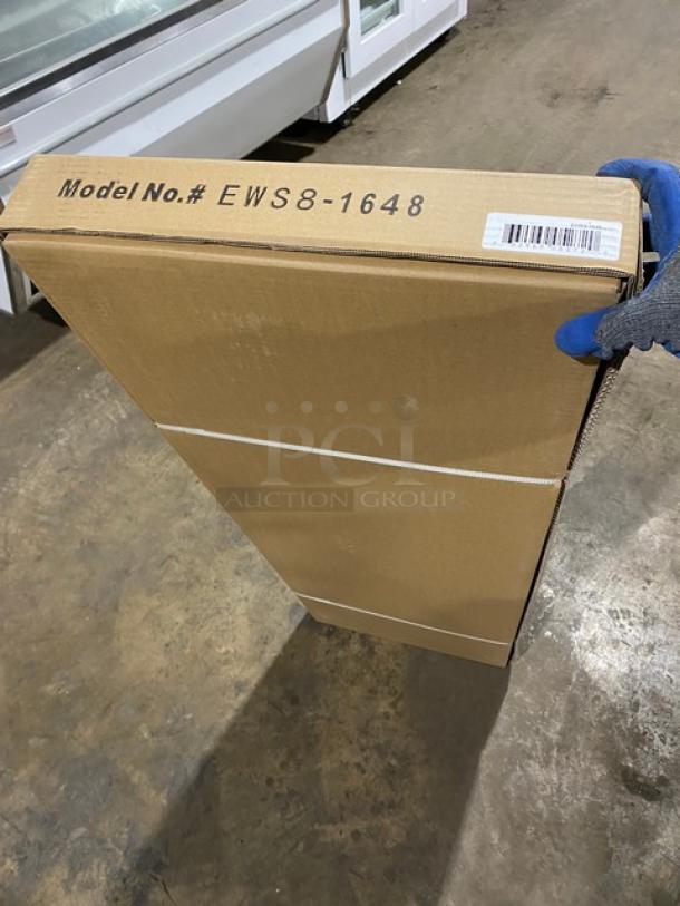 BRAND NEW! IN THE BOX! John Boos Commercial Stainless Steel 48" x 16" Wall-Mount Shelf! With Safety Stallion Front Edge! With 1.5" Turned Up Backsplash! With Support Brackets! Model: EWS8-1648! - Image 6 of 8