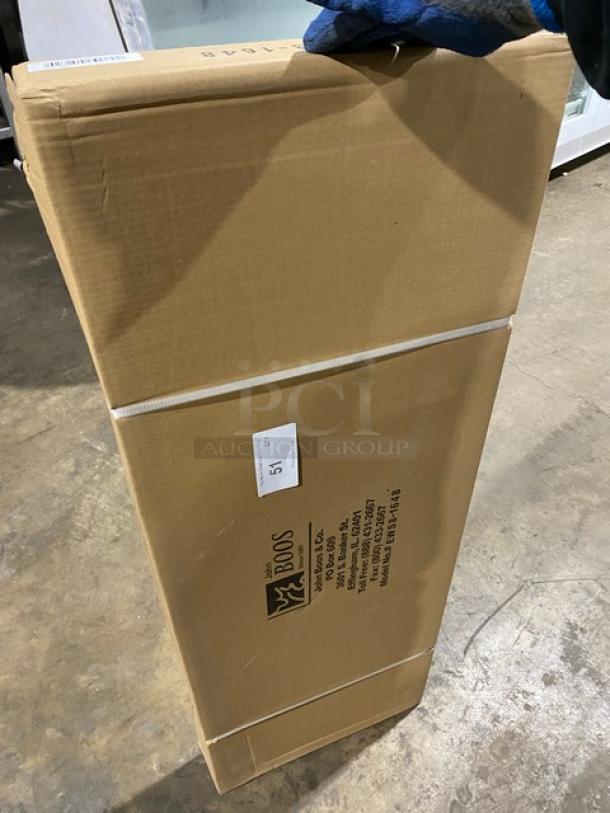 BRAND NEW! IN THE BOX! John Boos Commercial Stainless Steel 48" x 16" Wall-Mount Shelf! With Safety Stallion Front Edge! With 1.5" Turned Up Backsplash! With Support Brackets! Model: EWS8-1648! - Image 7 of 8