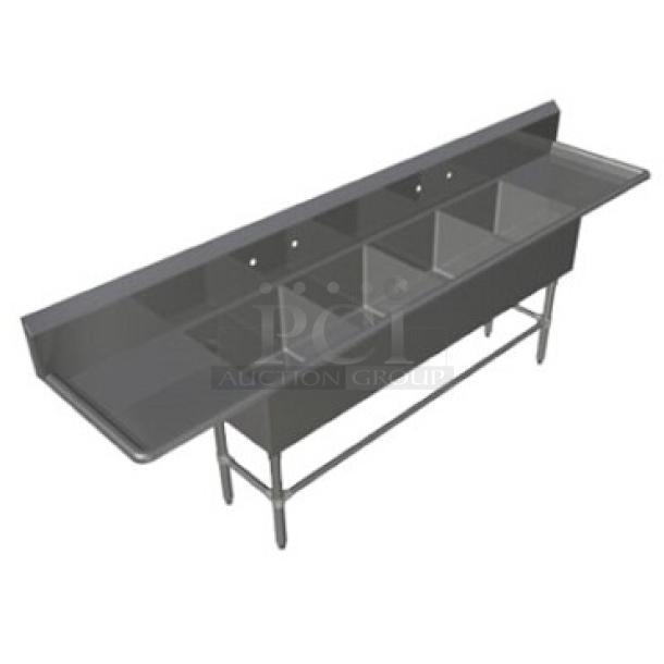 BRAND NEW! John Boos Commercial Stainless Steel 4 Compartment Pro-Bowl Sink! With Left & Right Side Drainboards! With 10" Boxed Back Splash! With Adjustable Bullet Feet Legs! Model: 44PB18-2D18! - Image 1 of 11