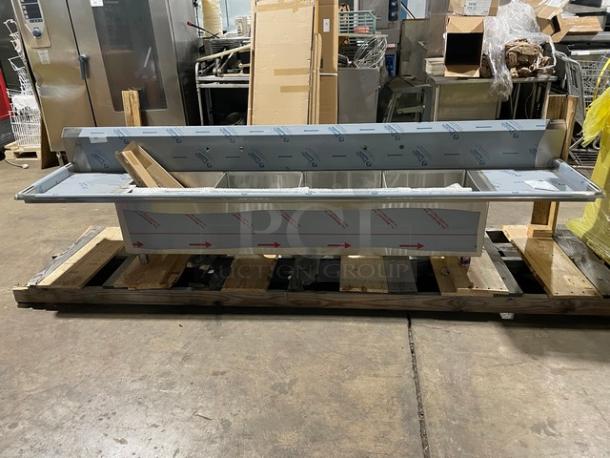 BRAND NEW! John Boos Commercial Stainless Steel 4 Compartment Pro-Bowl Sink! With Left & Right Side Drainboards! With 10" Boxed Back Splash! With Adjustable Bullet Feet Legs! Model: 44PB18-2D18! - Image 2 of 11