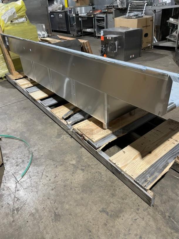 BRAND NEW! John Boos Commercial Stainless Steel 4 Compartment Pro-Bowl Sink! With Left & Right Side Drainboards! With 10" Boxed Back Splash! With Adjustable Bullet Feet Legs! Model: 44PB18-2D18! - Image 4 of 11