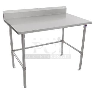 BRAND NEW! IN THE BOX! John Boos Commercial Stainless Steel 48" Worktop Table! With 5" Back Splash! With Safety Stallion Front Edge! With Adjustable Bracing & Bullet Feet Legs! Model: ST6R5-3048SBK!