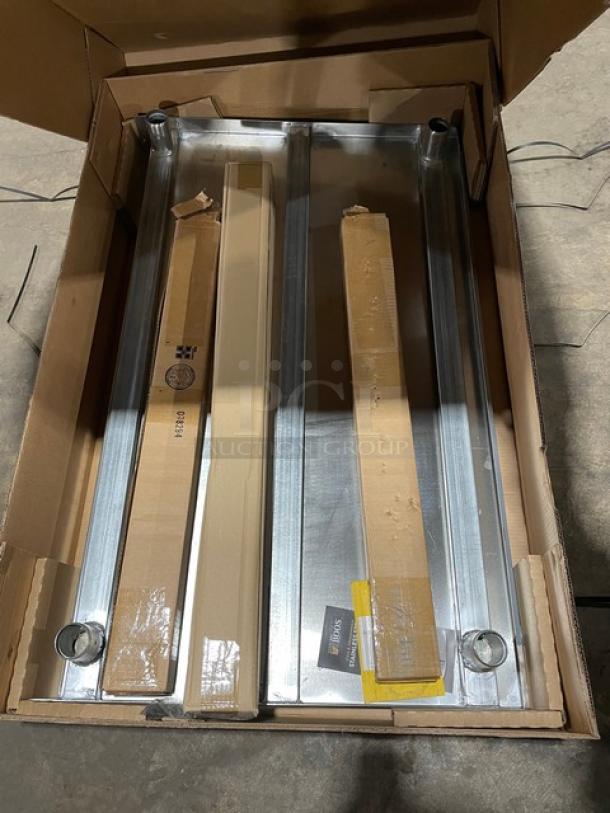 BRAND NEW! IN THE BOX! John Boos Commercial Stainless Steel 48" Worktop Table! With 5" Back Splash! With Safety Stallion Front Edge! With Adjustable Bracing & Bullet Feet Legs! Model: ST6R5-3048SBK! - Image 6 of 7