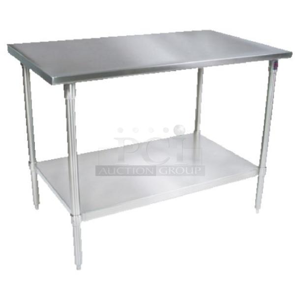 BRAND NEW! IN THE BOX! John Boos Commercial Stainless Steel 36" Flat Worktop Table! With Safety Stallion Front & Rear Edges! With Adjustable Undershelf! Model: ST6-3624SSK! With John Boos Commercial Heavy-Duty Casters Included! Model: CAS01-R! - Image 1 of 9