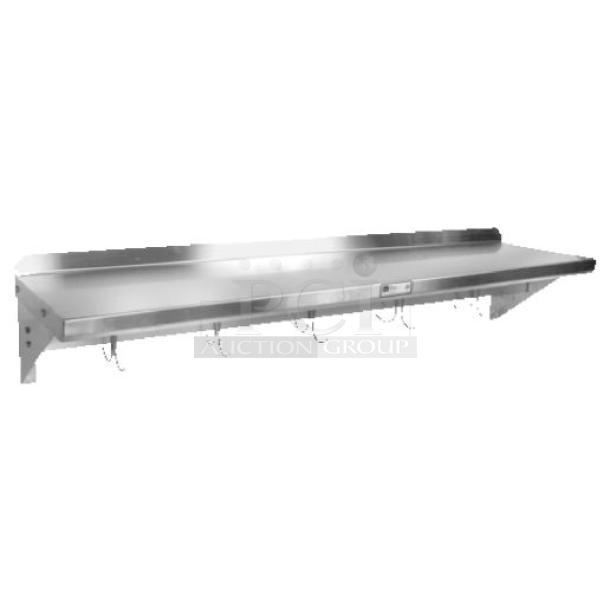 BRAND NEW! IN THE BOX! John Boos Commercial Stainless Steel 108" Wall Mount Shelf! With Pot Rack & Hooks! With 1.5" Rear Up-Turn Back Splash! Model: BHS16108PR! - Image 1 of 7