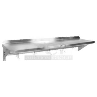 BRAND NEW! IN THE BOX! John Boos Commercial Stainless Steel 108" Wall Mount Shelf! With Pot Rack & Hooks! With 1.5" Rear Up-Turn Back Splash! Model: BHS16108PR!