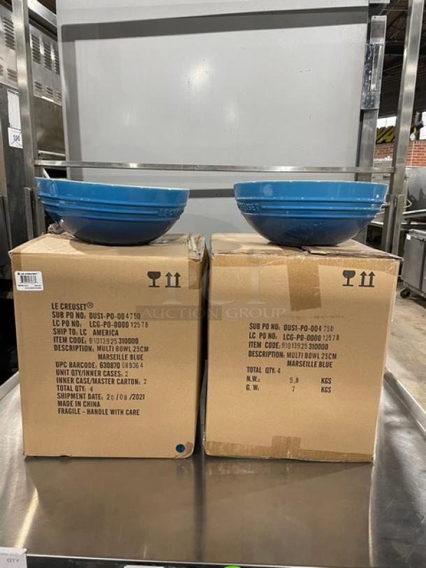 BRAND NEW! IN THE BOX! Le Creuset Commercial Stoneware Marseille Blue 3.1 Qt. Round Multi-Bowls! 4 Per Case! 2X Your Bid! - Image 2 of 8