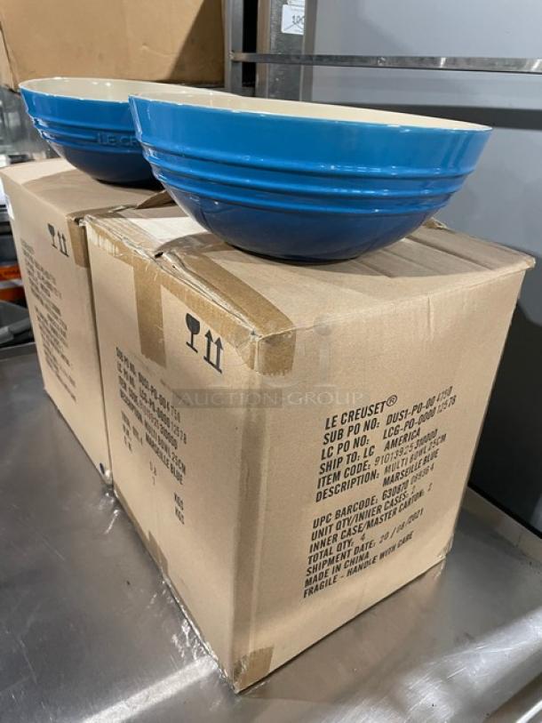 BRAND NEW! IN THE BOX! Le Creuset Commercial Stoneware Marseille Blue 3.1 Qt. Round Multi-Bowls! 4 Per Case! 2X Your Bid! - Image 3 of 8