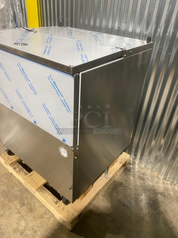 NEW! SCRATCH-N-DENT! Beverage-Air Commercial Stainless Steel Cold Wall Single Access Milk Cooler! Energy Star Certified! With Heavy-Duty Epoxy-Coated Wire Rack! With Safety Bumper Edge Self-Latching Doors/Lids! Model: SM34HC-S SN: 13206661! 115V 1 Phase! On Casters! - Image 2 of 15