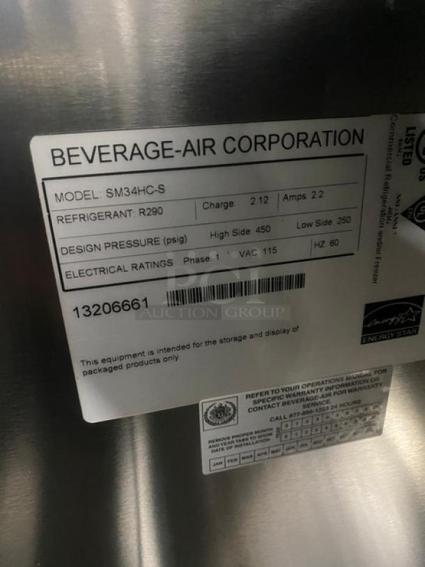 NEW! SCRATCH-N-DENT! Beverage-Air Commercial Stainless Steel Cold Wall Single Access Milk Cooler! Energy Star Certified! With Heavy-Duty Epoxy-Coated Wire Rack! With Safety Bumper Edge Self-Latching Doors/Lids! Model: SM34HC-S SN: 13206661! 115V 1 Phase! On Casters! - Image 10 of 15
