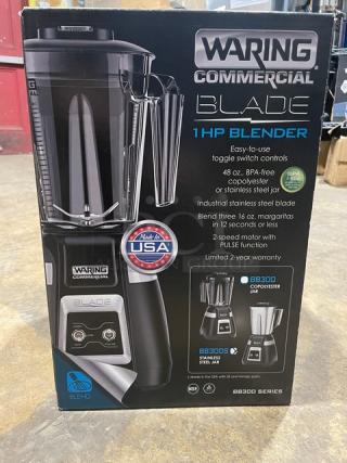 BRAND NEW! IN THE BOX! Waring Blade Series Commercial 48 Oz. Countertop Food/Beverage Bar Blender! With Stainless Steel Industrial Blade & Blender Jar! With Toggle Switch Controls! Model: BB300-S! 120V 1 Phase!