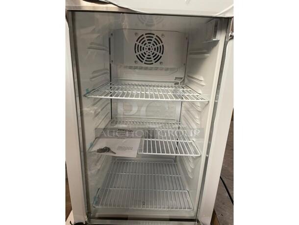 BRAND NEW! IN THE BOX! Nordon Commercial Single Glass Door Mini Countertop Refrigerator Merchandiser! With Customizable LED Lamp Box! With Poly Coated Racks! With Lock & Keys! Model: SC80B! 110/120V 1 Phase! - Image 7 of 8