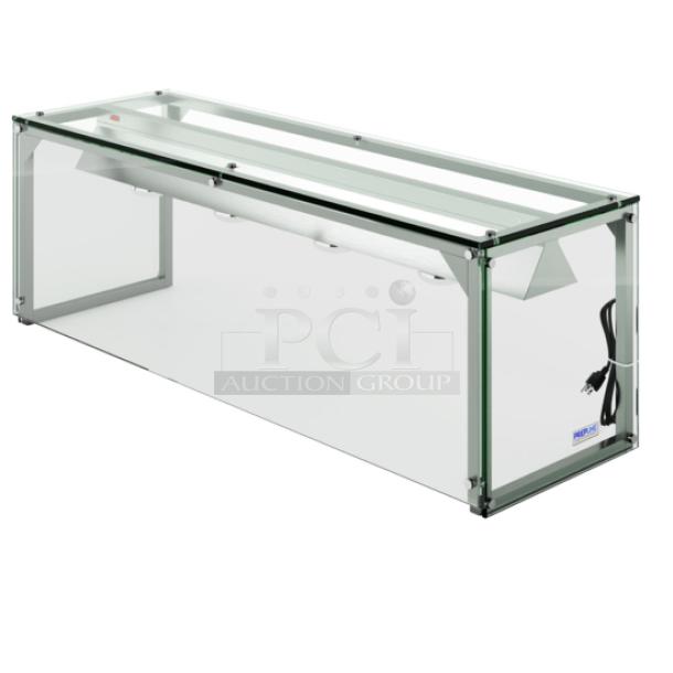 NEW! IN THE BOX! Prepline Commercial Heavy Duty Stainless Steel Framed 60" Glass Sneeze Guard! With Lamp Box & Bulbs! Model: PSG-LT-60! - Image 1 of 4