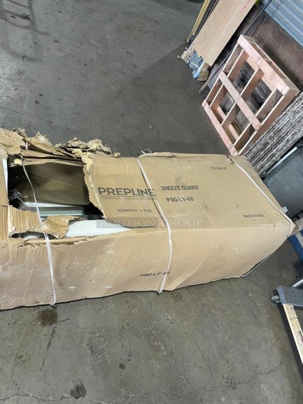 NEW! IN THE BOX! Prepline Commercial Heavy Duty Stainless Steel Framed 60" Glass Sneeze Guard! With Lamp Box & Bulbs! Model: PSG-LT-60! - Image 2 of 4
