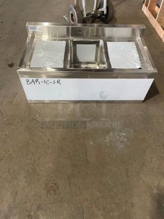 NEW! SCRATCH-N-DENT! Prepline Commercial Stainless Steel Single Bowl Underbar Hand Sink! With 3" Back Splash! With Left & Right Side Drain Boards! Model: BAR-1C-LR!