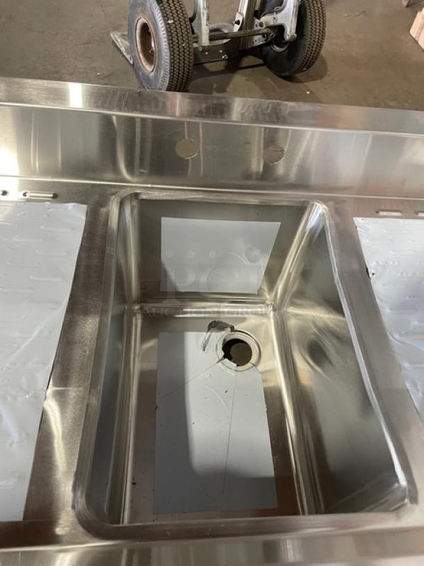 NEW! SCRATCH-N-DENT! Prepline Commercial Stainless Steel Single Bowl Underbar Hand Sink! With 3" Back Splash! With Left & Right Side Drain Boards! Model: BAR-1C-LR! - Image 5 of 7