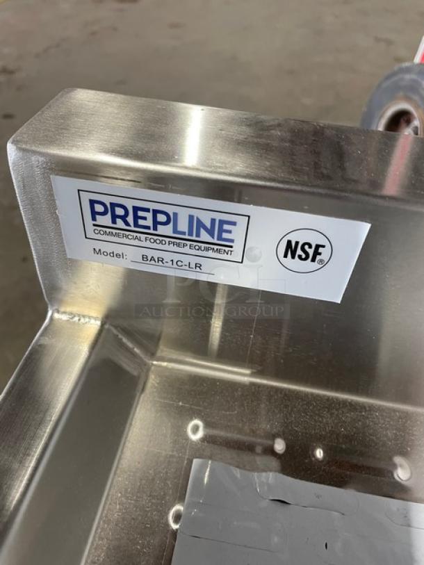 NEW! SCRATCH-N-DENT! Prepline Commercial Stainless Steel Single Bowl Underbar Hand Sink! With 3" Back Splash! With Left & Right Side Drain Boards! Model: BAR-1C-LR! - Image 6 of 7
