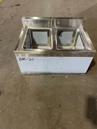 NEW! SCRATCH-N-DENT! Prepline Commercial Stainless Steel 2 Bowl Underbar Hand Sink! With 3" Back Splash! Model: BAR-2C!