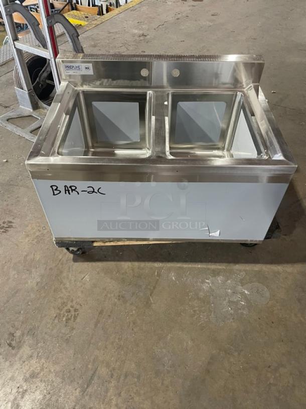 NEW! SCRATCH-N-DENT! Prepline Commercial Stainless Steel 2 Bowl Underbar Hand Sink! With 3" Back Splash! Model: BAR-2C! - Image 1 of 7
