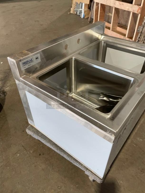 NEW! SCRATCH-N-DENT! Prepline Commercial Stainless Steel 2 Bowl Underbar Hand Sink! With 3" Back Splash! Model: BAR-2C! - Image 2 of 7