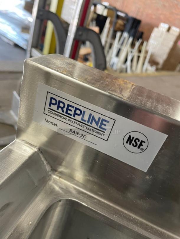 NEW! SCRATCH-N-DENT! Prepline Commercial Stainless Steel 2 Bowl Underbar Hand Sink! With 3" Back Splash! Model: BAR-2C! - Image 6 of 7