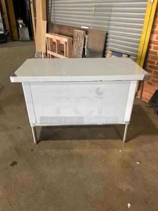 NEW! SCRATCH-N-DENT! Prepline Commercial 304 Stainless Steel Enclosed Base Worktop Table! With Double Sliding Doors! Model: PTC-2448! On Legs!