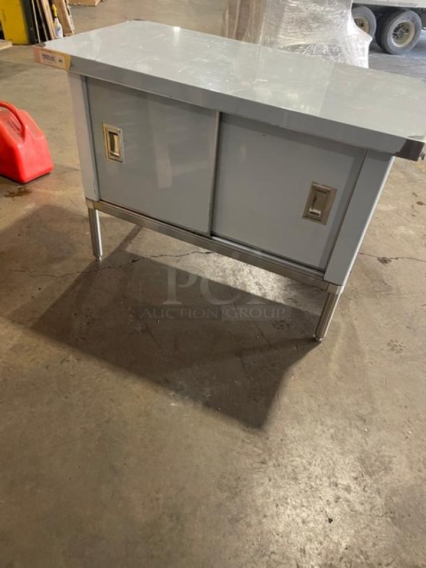 NEW! SCRATCH-N-DENT! Prepline Commercial 304 Stainless Steel Enclosed Base Worktop Table! With Double Sliding Doors! Model: PTC-2448! On Legs! - Image 3 of 5