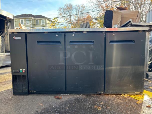 Omcan USA 59061 15.8 Cu. Ft. Black 3 Doors Aurora Refrigerated Back Bar Cooler - 115 Volts - Image 1 of 12