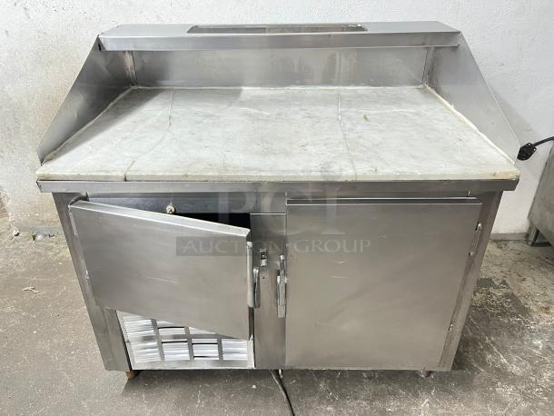 LEADER 2 DOOR CUSTOM MARBLE TOP PIZZA PREP TABLE - Image 1 of 5