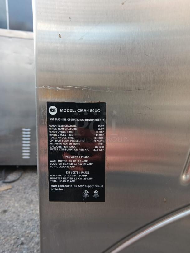 WOW!! CMA Commercial Dish Washer   CMA-180UC 30 Rack Per Hour High Temperature Undercounter Dishwasher with Chemical Dispenser - 208/230V - Image 4 of 4