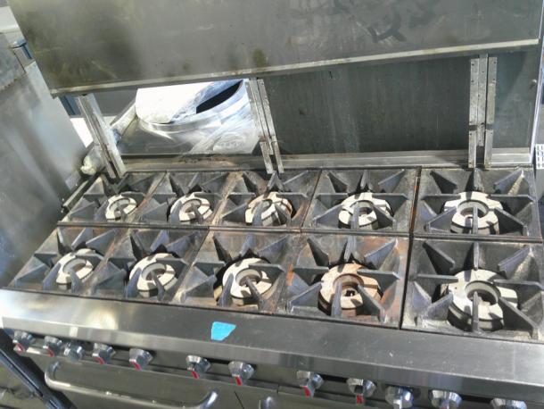 BARELY USED 10 Burner & Double Oven Range With Backsplash, Racking - Image 2 of 7