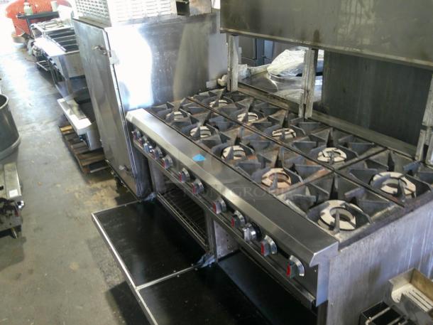 BARELY USED 10 Burner & Double Oven Range With Backsplash, Racking - Image 5 of 7