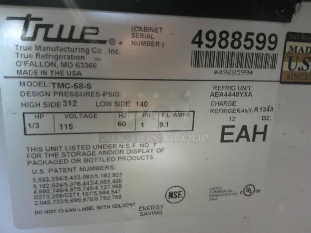 TESTED WORKING True TMC-58-S 58 1/4" One Sided Milk Cooler with Stainless Steel Exterior and Aluminum Interior - Image 5 of 6