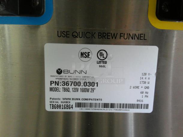 LIKE NEW Bunn TB6Q TB6 Automatic Iced Tea Twin Brewer, 6 Gallon, Quickbrew, 120V (36700.0301) - Image 2 of 2