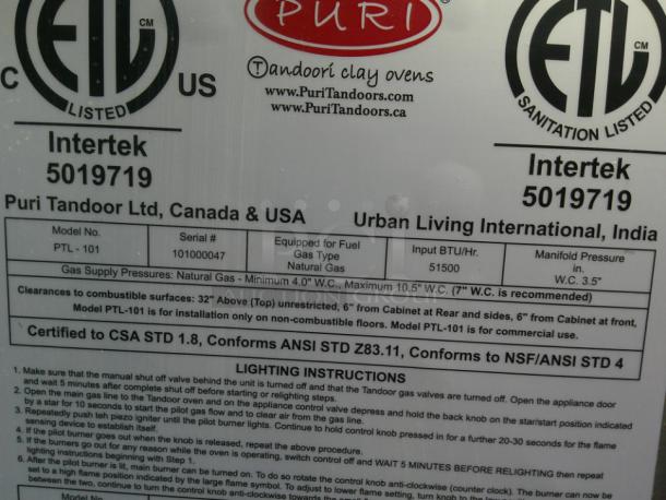 WOW BRAND NEW Puri - Gas Tandoor Square Gas Indian Tandoor Oven- 24" x 24" - 51,500 BTU - PTL101/111 - Image 6 of 6