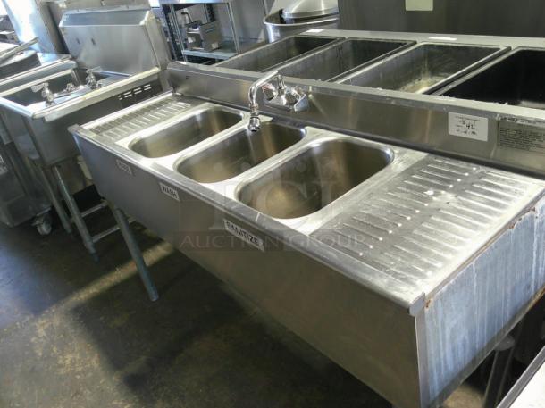 WOW NICE Eagle Group B5C-18 3 Bowl Under Bar Sink With Two 13" Drainboards and Splash Mount Faucet 60" Long - Image 1 of 3