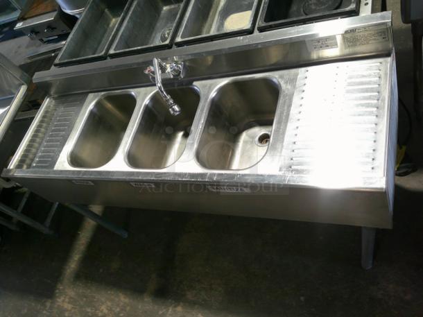 WOW NICE Eagle Group B5C-18 3 Bowl Under Bar Sink With Two 13" Drainboards and Splash Mount Faucet 60" Long - Image 2 of 3