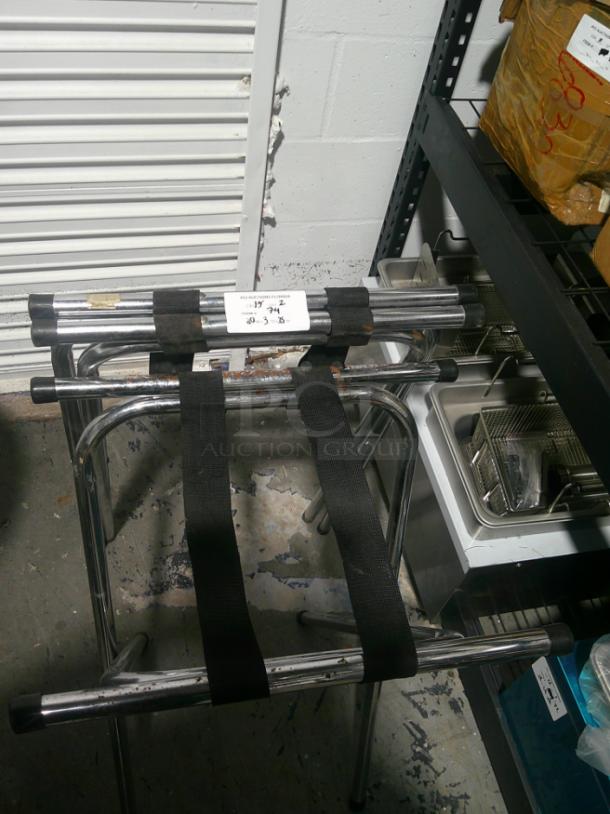Folding Chrome Metal Double Bar Tray Stands - Image 2 of 2