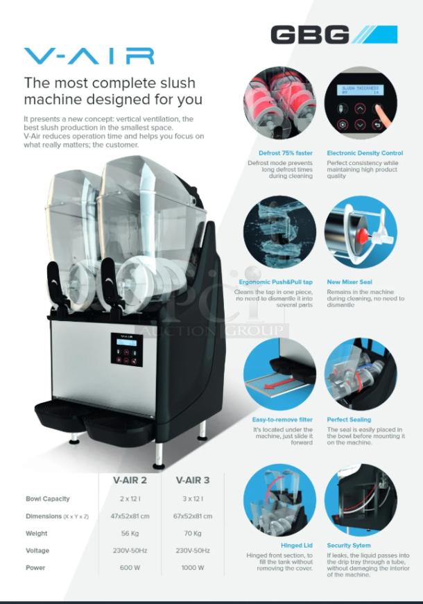 WOW, MANUFACTURER DEMO FLOOR MODEL- V-Air 2 Frozen Drink Slushy Machine, Two Flavors! - Image 2 of 7