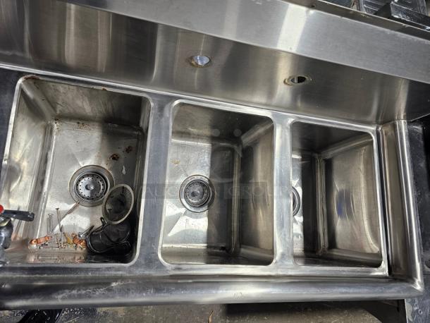 NICE BARELY USED Three Bay Commercial Stainless Sink INCLUDES FAUCET, LEGS! - Image 3 of 3