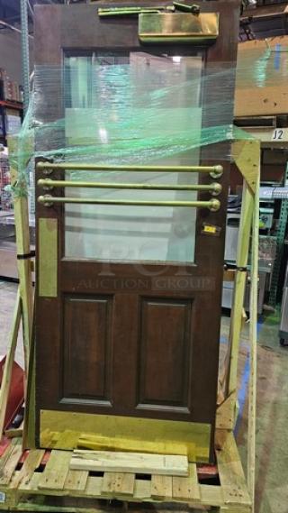 Very Nice Wood Door w/ Glass Panel and Brass Hardware. FROM RUBY TUESDAY