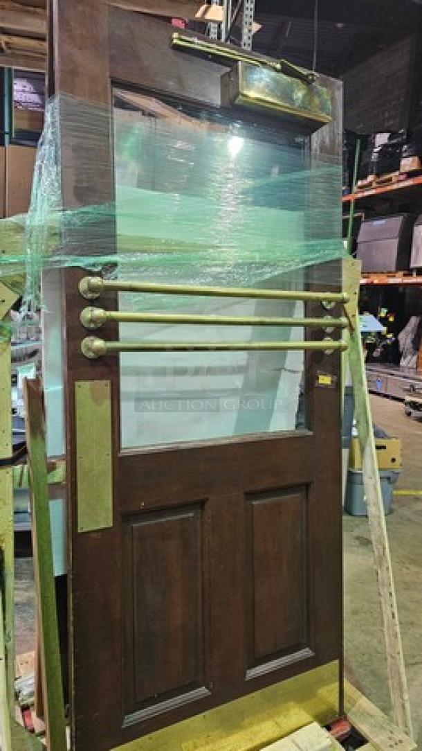 Very Nice Wood Door w/ Glass Panel and Brass Hardware. FROM RUBY TUESDAY - Image 2 of 4