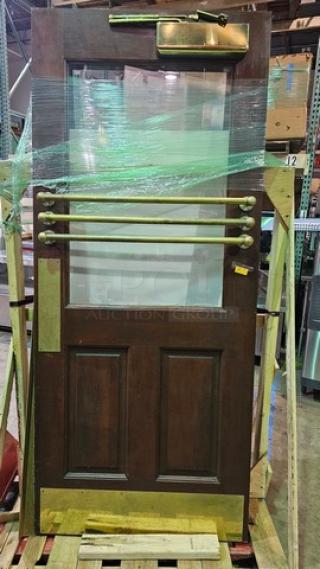 Very Nice Wood Door w/ Glass Panel and Brass Hardware. FROM RUBY TUESDAY