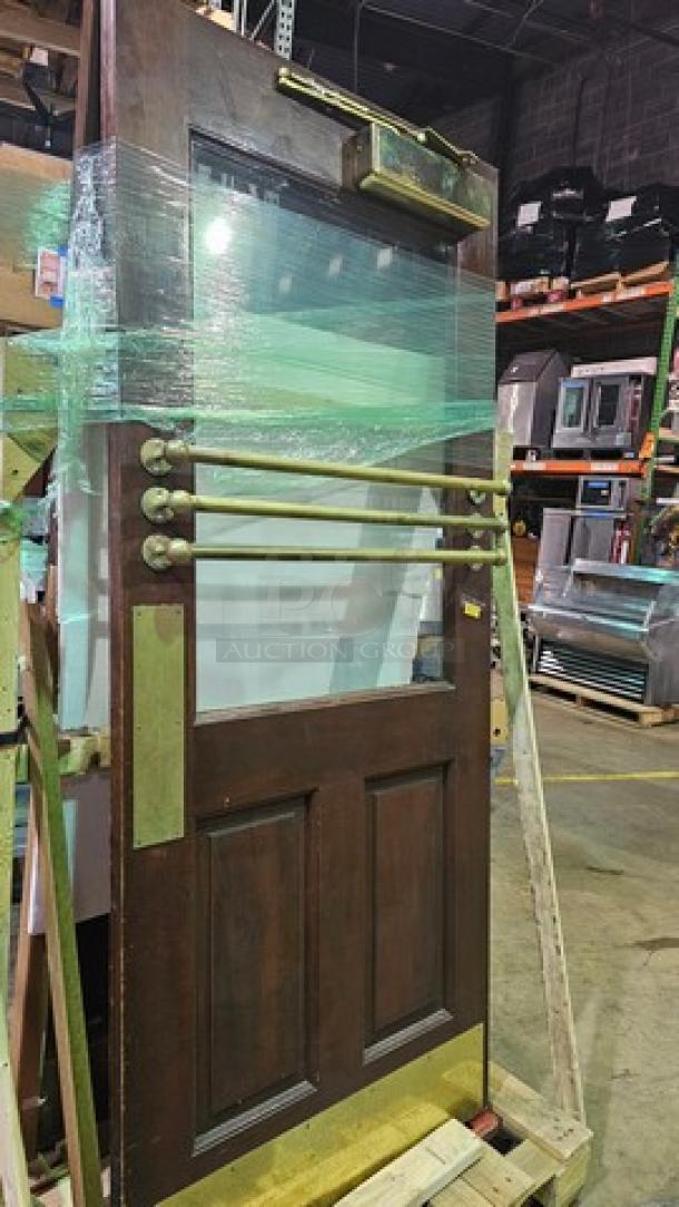Very Nice Wood Door w/ Glass Panel and Brass Hardware. FROM RUBY TUESDAY - Image 3 of 5