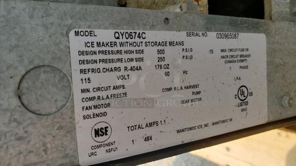 Manitowoc QY0674C Ice Machine no Bin. Water Cooled - Image 4 of 4