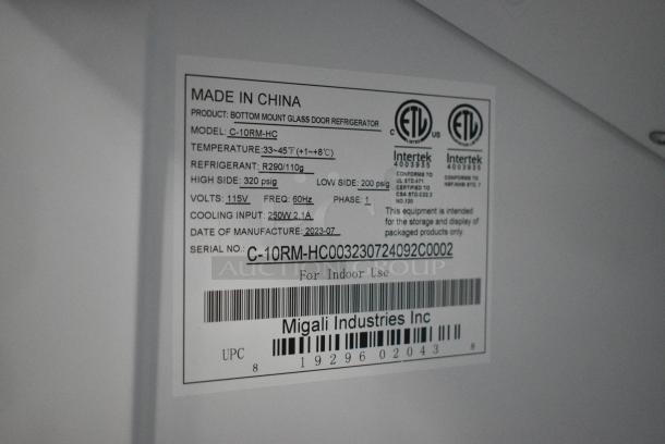 BRAND NEW SCRATCH AND DENT! 2023 Migali C-10RM-HC Metal Commercial Single Door Reach In Cooler Merchandiser w/ Poly Coated Racks. 115 Volts, 1 Phase. Serial C-10RM-HC003230724092C0002. Tested and Working! - Image 5 of 5