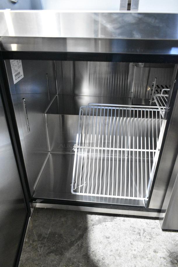 BRAND NEW SCRATCH AND DENT! 2024 Migali C-U72R-HC Stainless Steel Commercial 3 Door Work Top Cooler on Commercial Casters. 115 Volts, 1 Phase. Serial C-U72R-HCN5CT008. Tested and Working! - Image 5 of 8