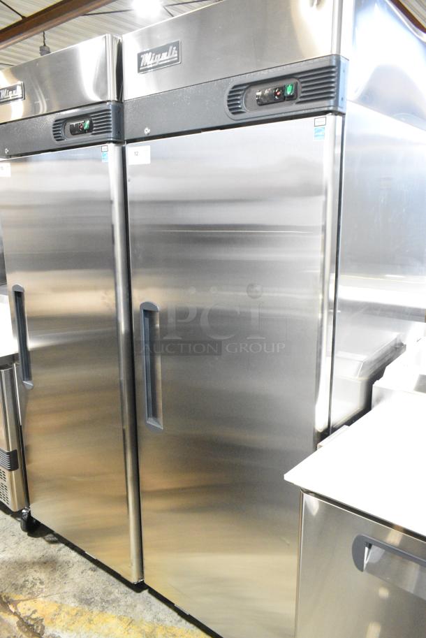 BRAND NEW SCRATCH AND DENT! 2023 Migali C-1R-HC Stainless Steel Commercial Single Door Reach In Cooler w/ Poly Coated Racks on Commercial Casters. 115 Volts, 1 Phase. Serial C-1R-HCT03230817092T0006. Tested and Working! - Image 2 of 6